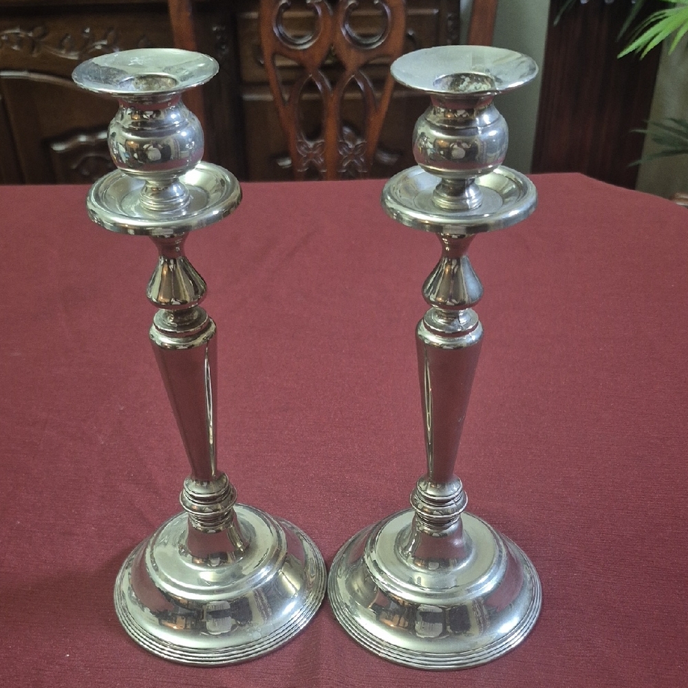 Elegant Modern Silver Candlestick Holders With Blue Felt Bottoms